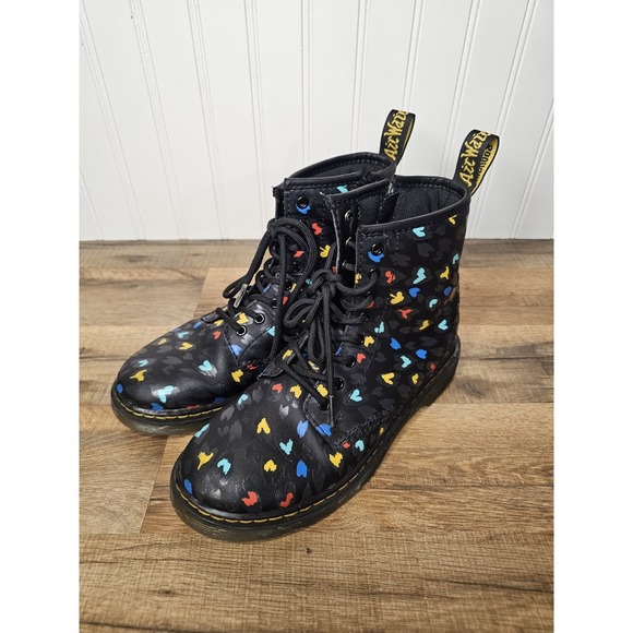 Dr. Martens Other - Dr. Martens Heart Printed Leather Combat Boots Youth Girls Size 4 #1460